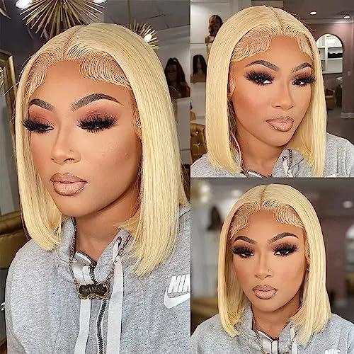 HELLOSH 12 Inch 613 Bob Blonde Lace Front Wigs Human Hair 13x4 Transparent Lace 613 Bob Frontal Wig 613 Hd Lace Frontal Wig Blonde Bob Wig Human Hair Pre Plucked With Baby Hair