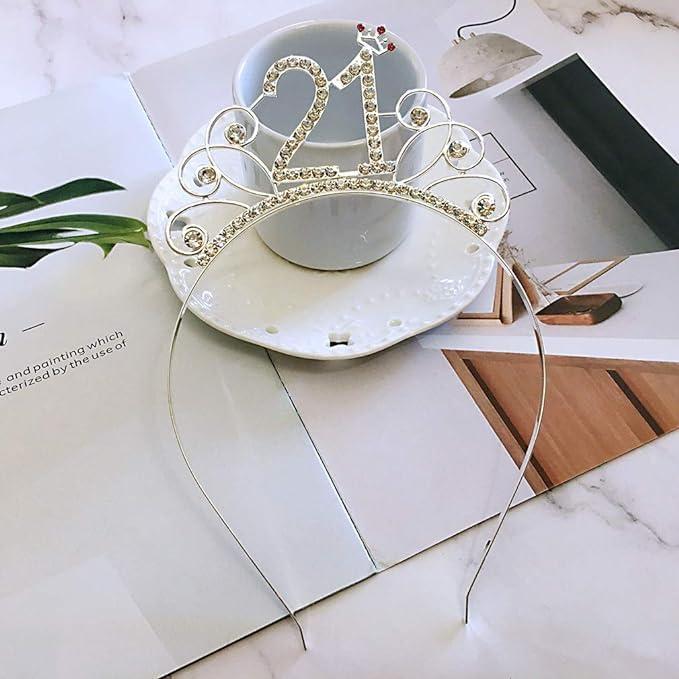 IETOSY IETOSY Silver Crown Headband Tiara - 21st Birthday Party Hair Accessory for Women and Girls