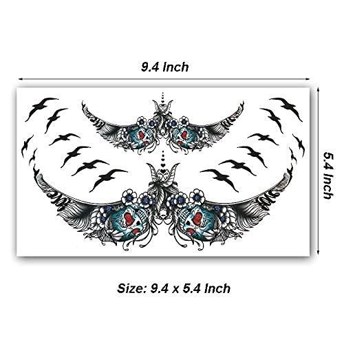 LEOARS Large Chest Temporary Tattoo Sticker, Back Waist Temporary Tattoo Sticker, Fake Tattoos for Women Lady, 8-Sheet