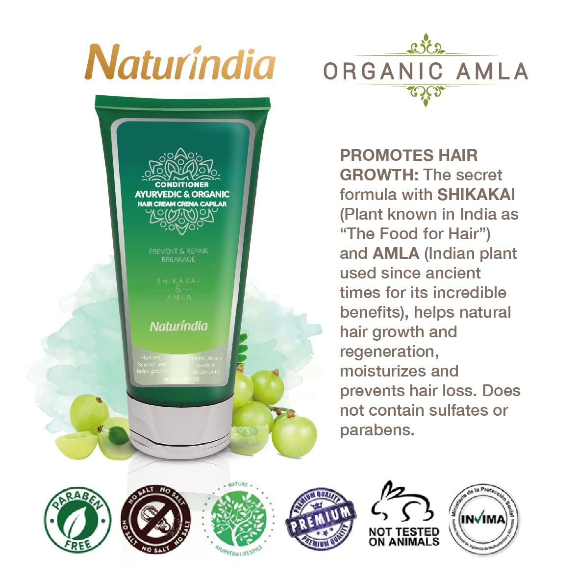 Naturindia Ayurvedic Shampoo & conditioner with Organic Amla and Shikakai for hair growth and restauration for stronger hair Natural herbs Vitamin C and B