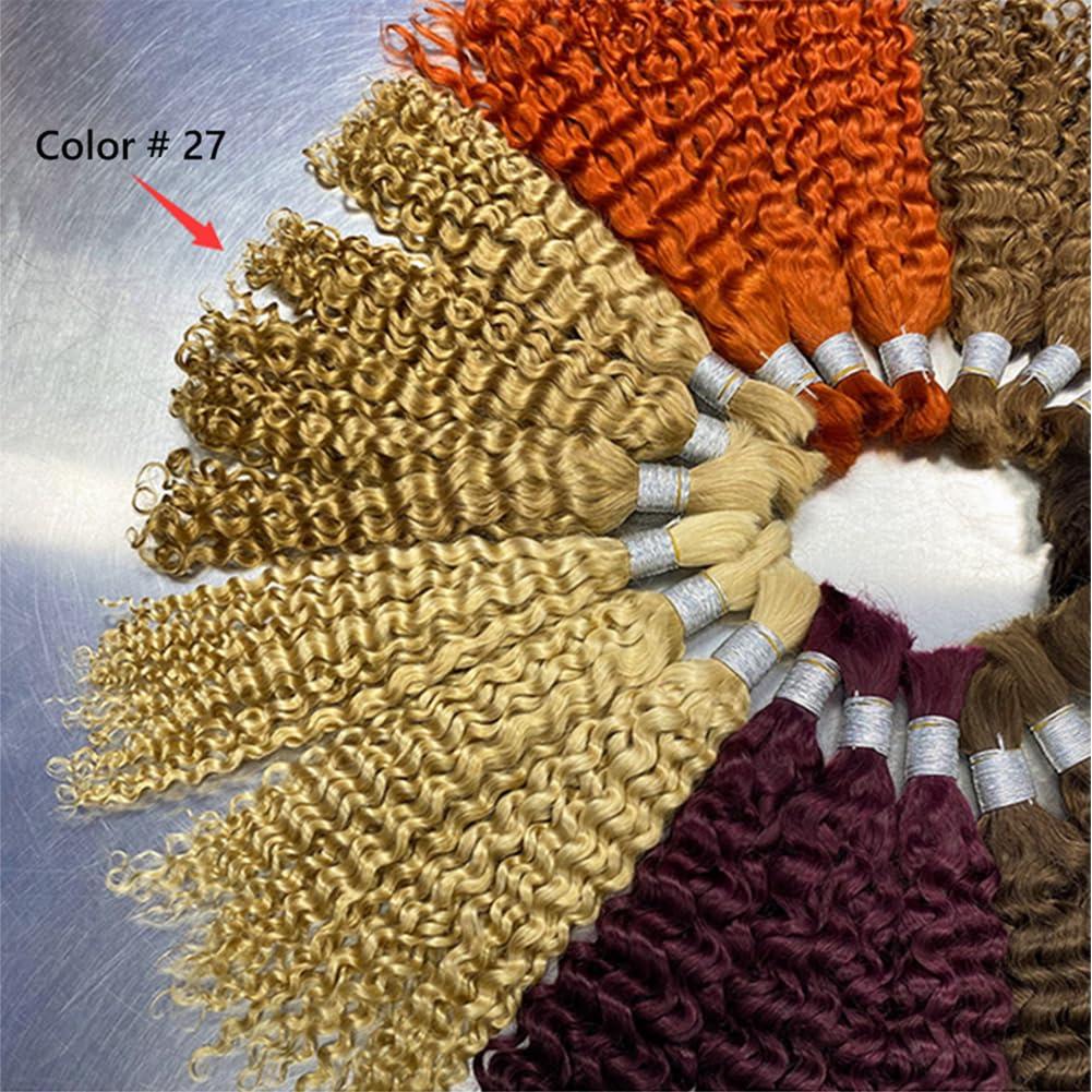 Kiss darling LASHES Kiss darling LASHES Bulk Human Hair for Braiding Deep Wave Human Braiding Hair Micro Braiding Hair Extensions #27 Honey Blonde Raw Bulk Hair No Weft for Box Boho Braids 22inch 100g/bundles