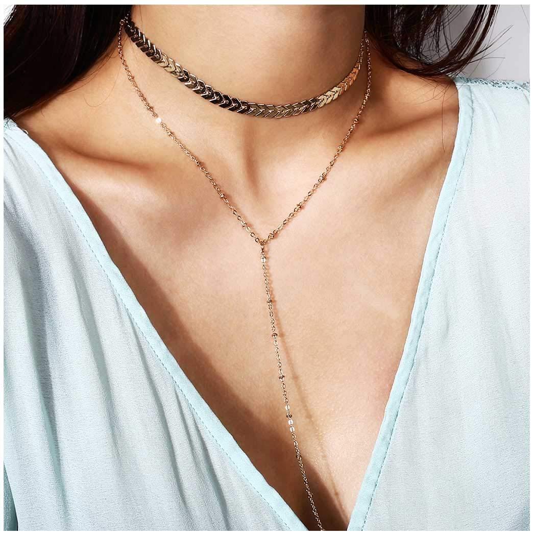 Olbye Olbye Wrap Y Necklace Choker Gold Sequin Necklace Chain Tassel Pendant Necklace for Women