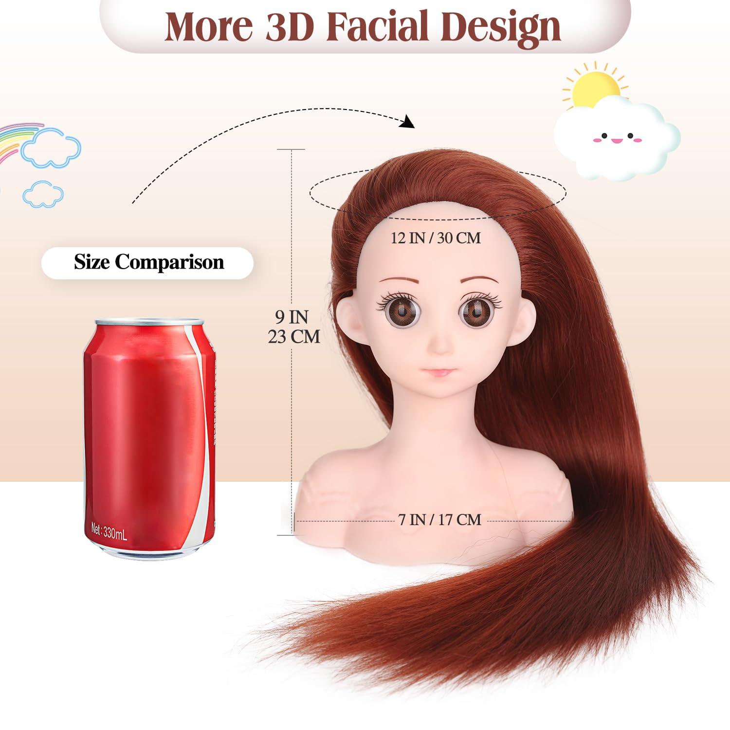 WIGER WIGER Red Hair Styling Doll for Girls Toy Mannequin Head with Hair for Children Cute Cosmetology Hairdressing Manikin Doll Braiding Training Practice Heads with Long Brown Straight Hair
