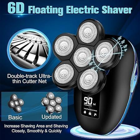 Sakioo Electric Head Shaver for Bald Men, 6 in 1 Mens Electric Head Razor Bald Head Shaver Cordless Electric Razor Men, IPX7 Wet/Dry Waterproof Skull Shaver with Head Shaver Kit LED Display