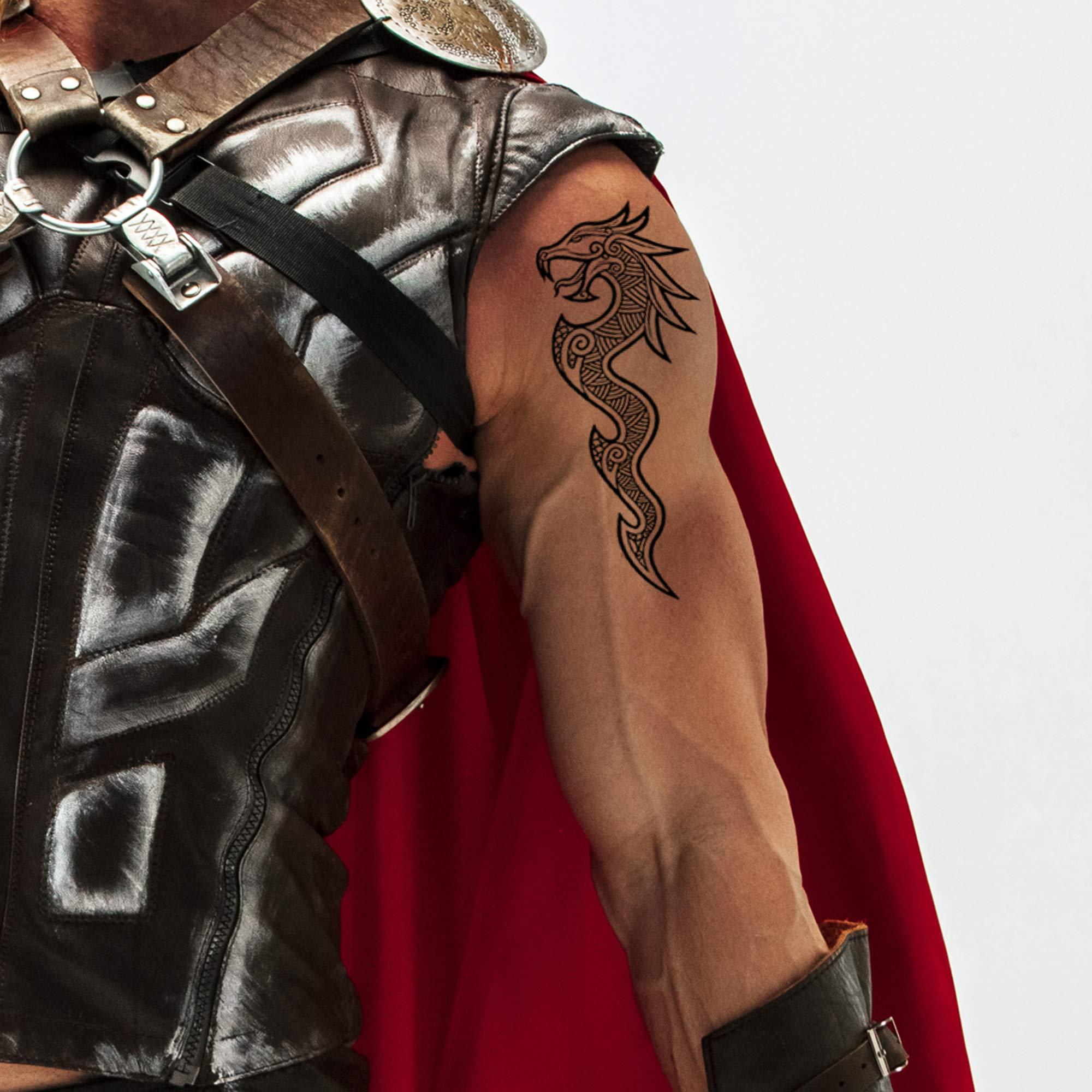 Tatodays Tatodays 2x Temporary tattoo viking dragon arm back body art stickers nordic celtic tribal middle ages medieval full adults men women arm leg sleeves fancy dress cosplay