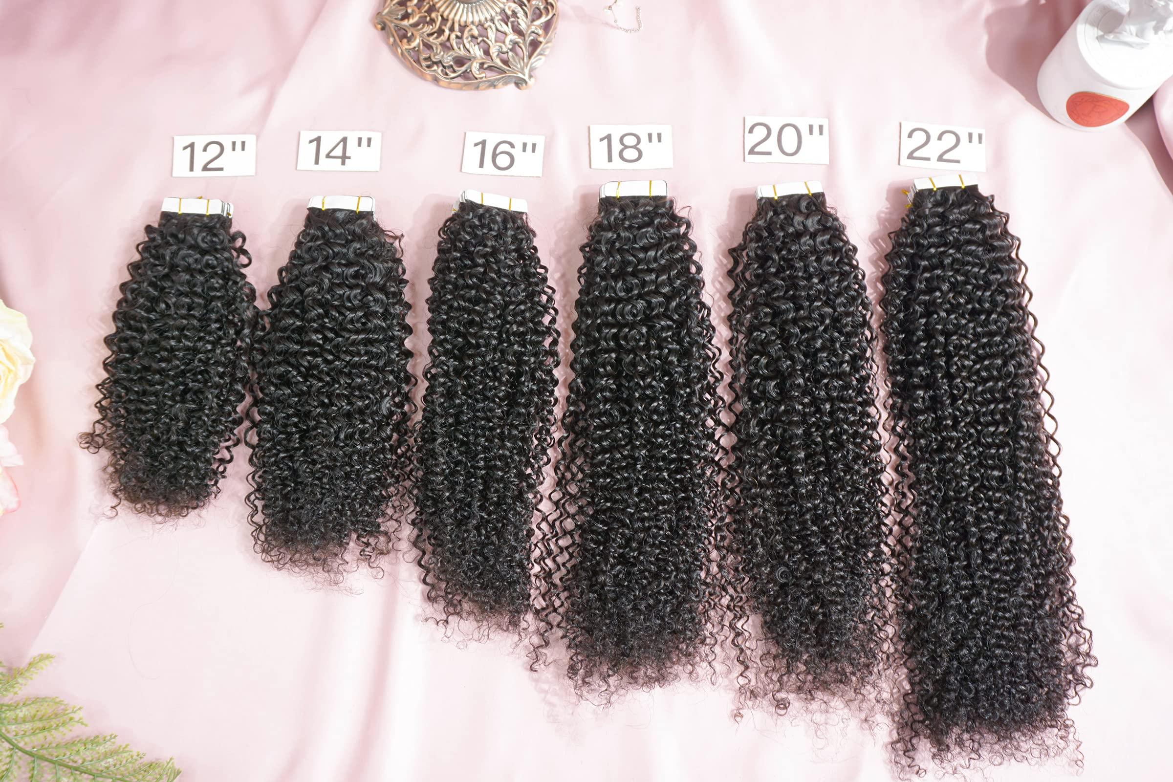 LANMINGO Kinky curly tape in hair extensions 40pcs tape ins for black women natural black real human hair 3c Afro kinky curly invisible strong tape on hair extension (26INCH)