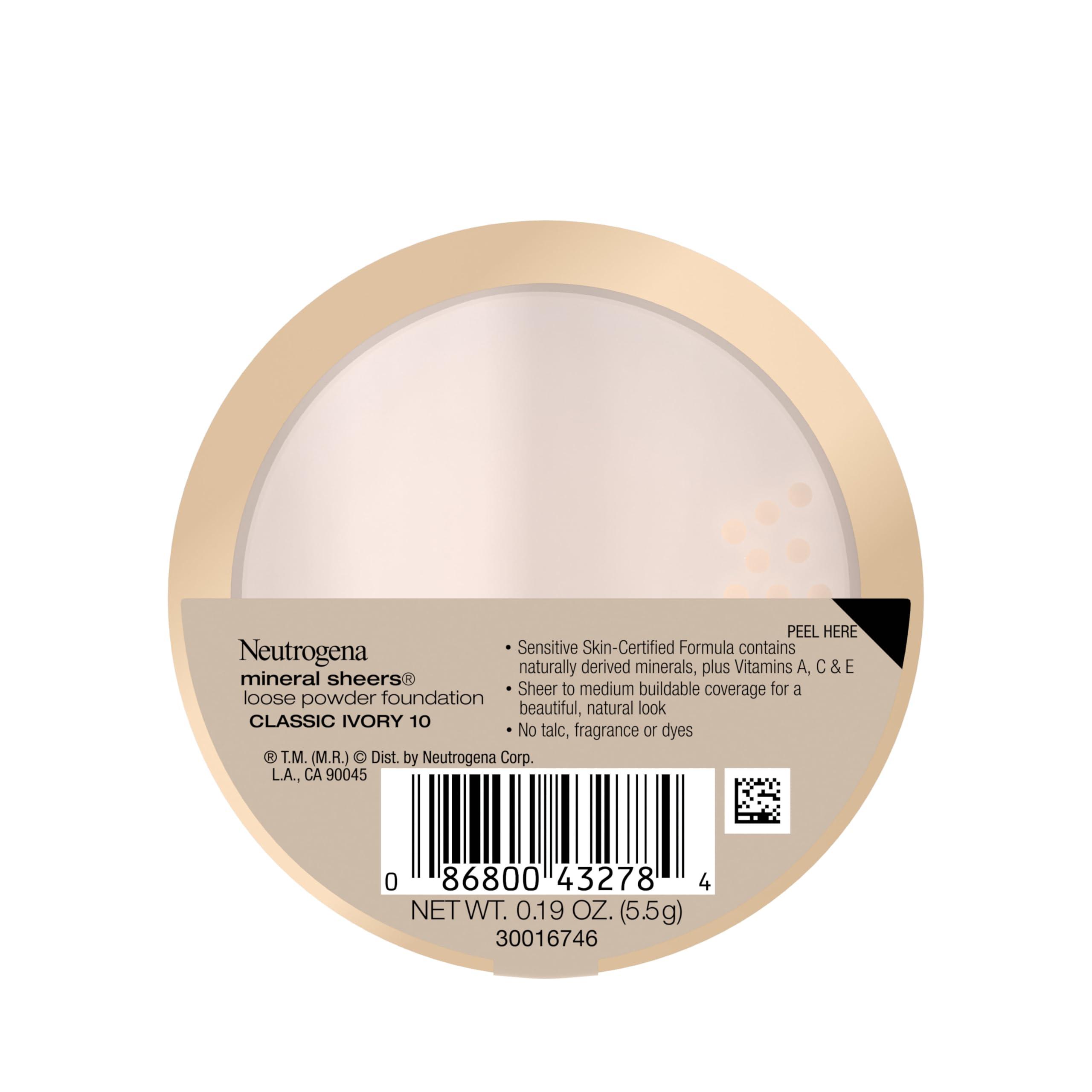 Neutrogena Neutrogena Mineral Sheers Lightweight Loose Powder Makeup Foundation with Vitamins A, C, & E, Sheer to Medium Buildable Coverage, Skin Tone Enhancer, Face Redness Reducer, Classic Ivory 10,.19 oz