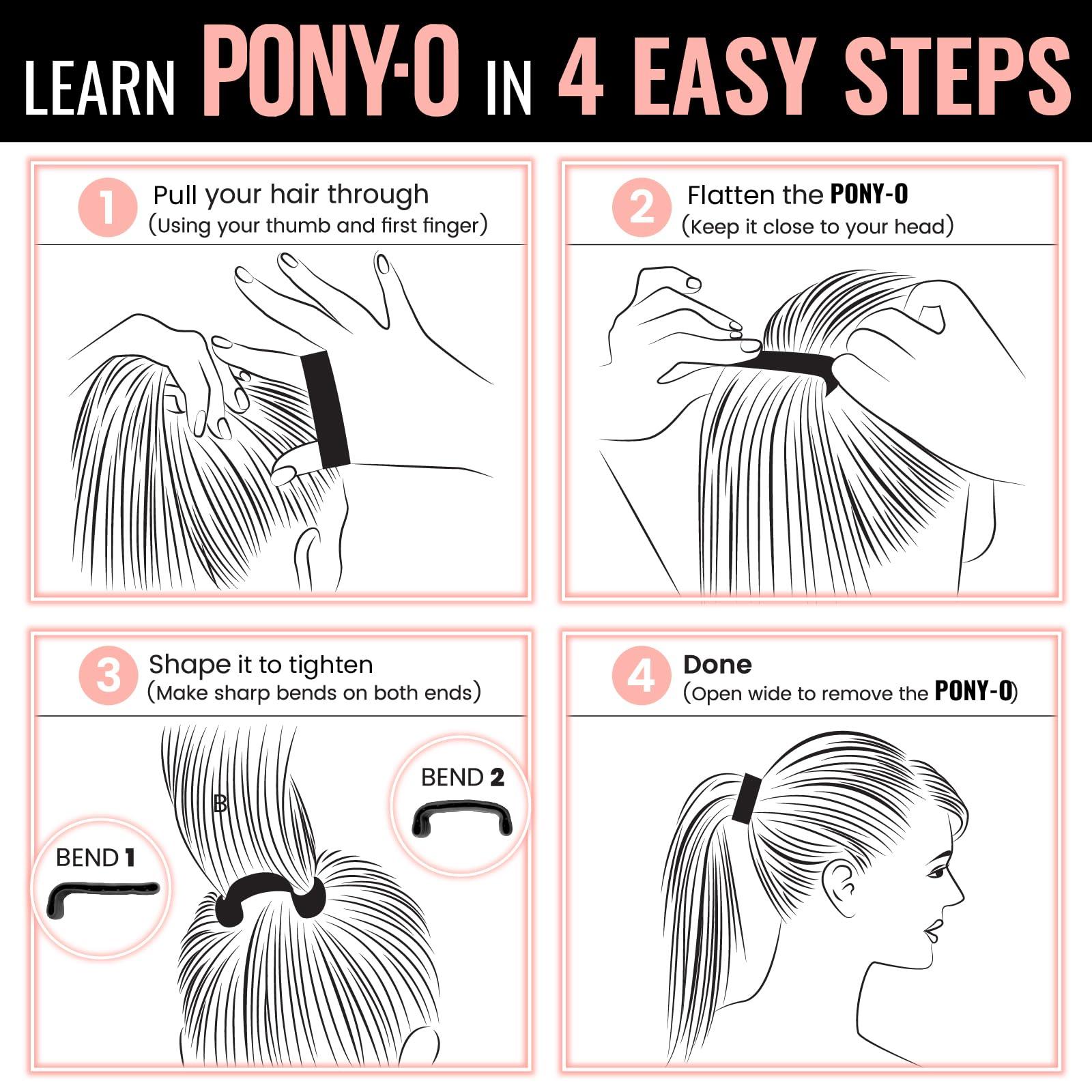 PONY-O PONY-O for Fine, Medium or Slightly Thick Hair - The Original No Damage Volumizing Ponytail Hair Ties - Patented Bendable Design - Stylish Hair Accessories for Women - 2 Pack Black & Leopard - Medium