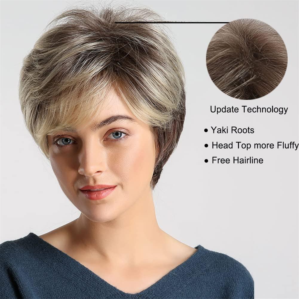 Youllyuu Youllyuu Dark Root Ombre Brown Blonde Short Hair Wigs Fluffy Pixie Cut Synthetic Wig For Women