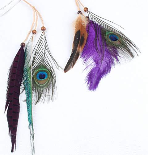 Suoirblss Indian Princess Feather Tassels Headband Boho Chic Peacock Feather Hair Band Romany Hippie Headdress Adjustable Length Handmade for Girls Women Lady
