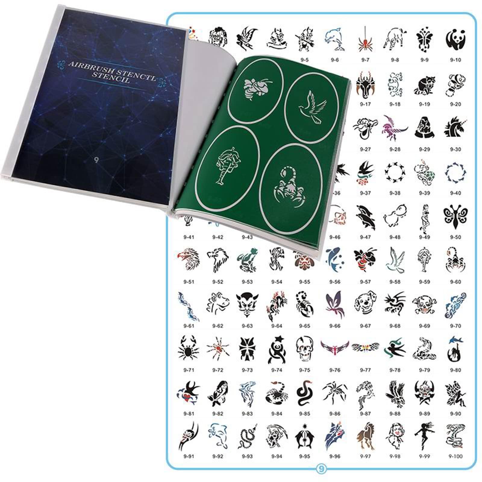SAGUDIO SAGUDIO 100pieces Reuseable Airbrush Temporary Tattoo Stencils Book Airbrush Tattos for Face, Body, Paint Art, Hobby