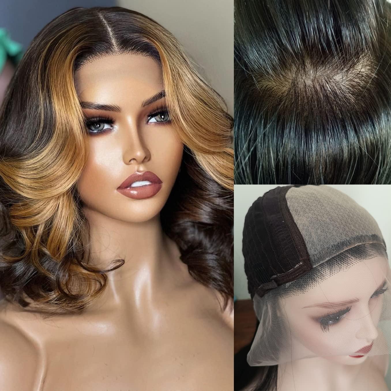 HAOKE Silk Base Human Hair Lace Front Wig (10, 1B/27 BW)