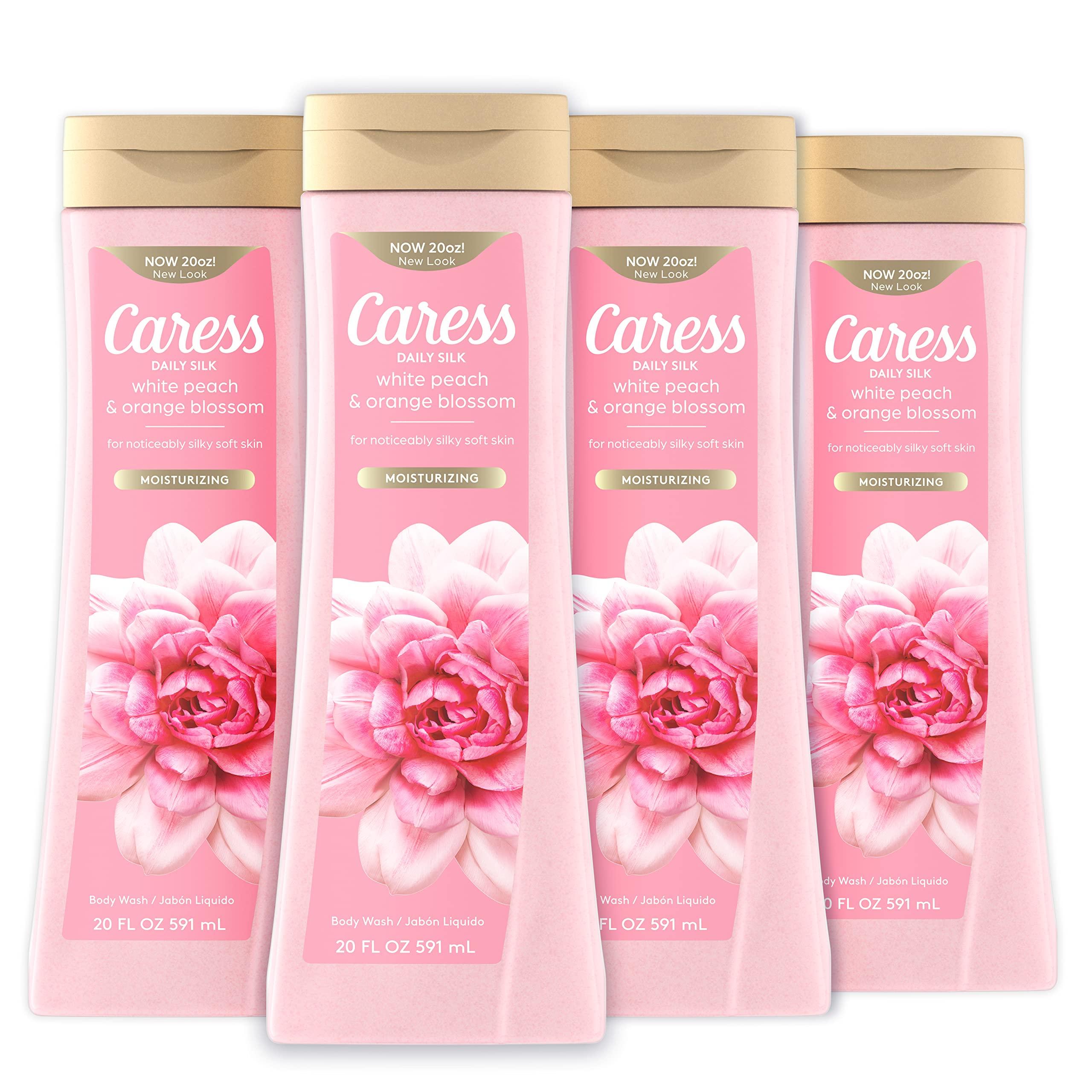 Caress Caress Body Wash With Silk Extract For Noticeably Silky, Soft Skin Daily Silk Body Soap With White Peach & Orange Blossom 20 fl oz 4 pack & Moisturizing Peony & Almond Blossom Body Wash For Fresh