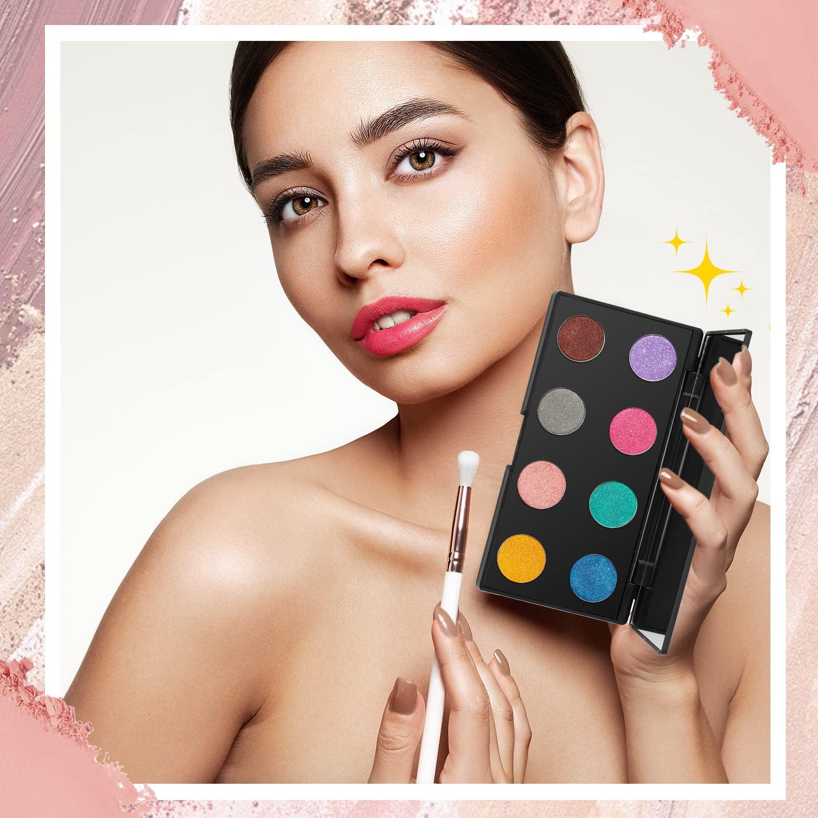 Sumind 2 Pcs Makeup Plastic Magnetic Palette Magnetic Eyeshadow Palette Empty Cream Blush Palette with Mirror and 30 Round Adhesive Metal Stickers for Eyeshadow Lipstick Blush Powder Foundation, Black