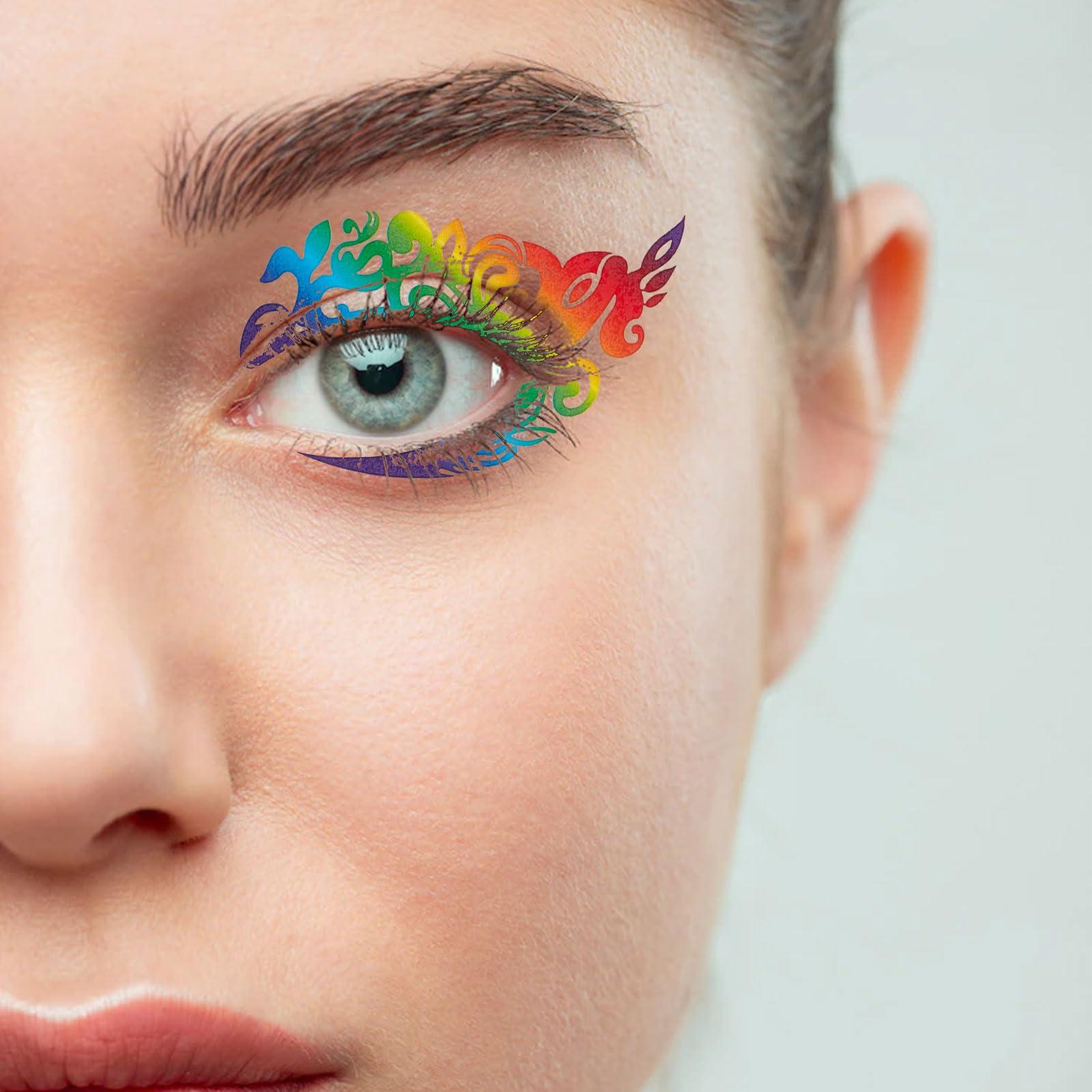 NICENEEDED NICENEEDED 10 PCS Temporary Eye Tattoo Stickers, Masquerade Eyes Makeup Transfer Decals, Waterproof EyeShadow Eyeliner Sticker for Cosplay Party Eyes Decoration