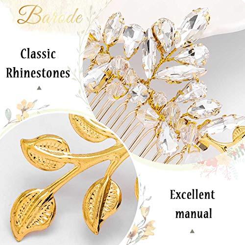 Barode Barode Bridal Wedding Hair Comb Gold Rhinestone Side Combs Crystal Bride Leaf Hair Accessories for Women and Girls