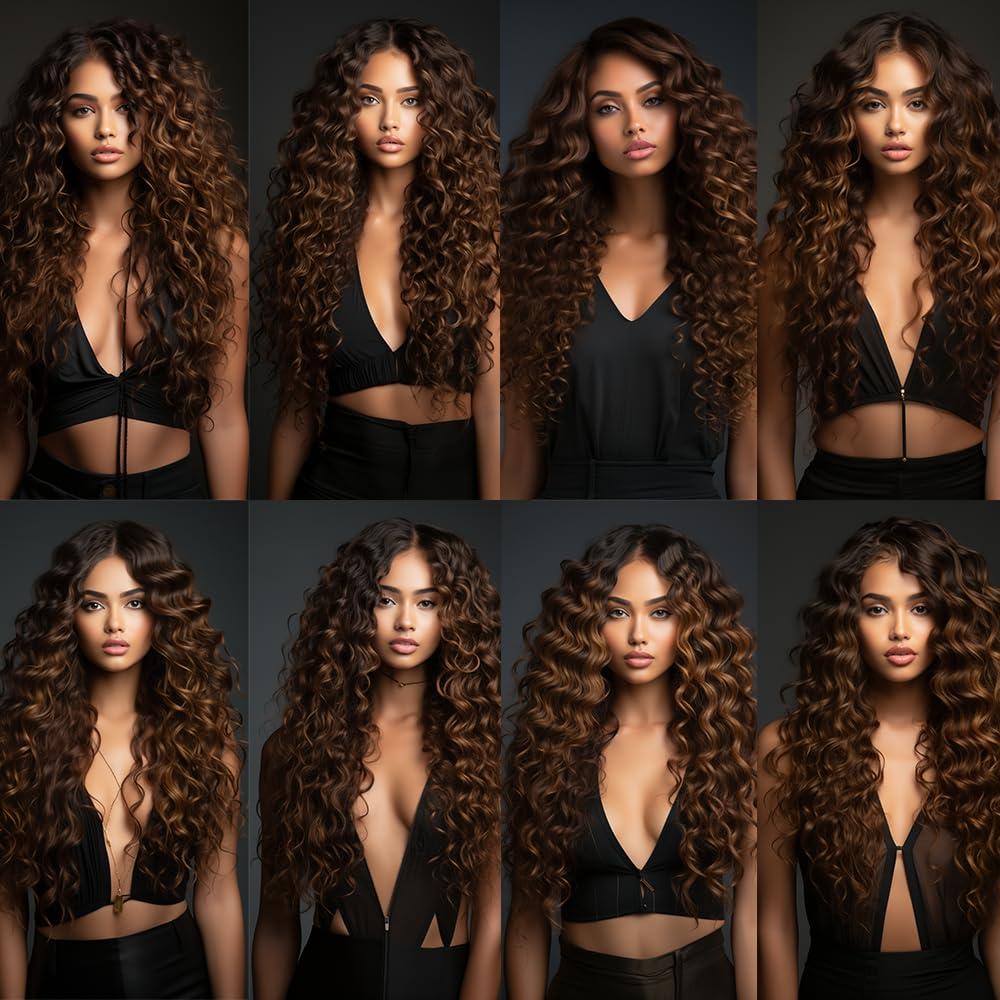 Biottihair Brown Bundles Human Hair Highlight Curly Wave Bundles 14 16 18 Inch Soft and Healthy P4/30 Human Hair Bundles Brazilian Hair 3 Bundles