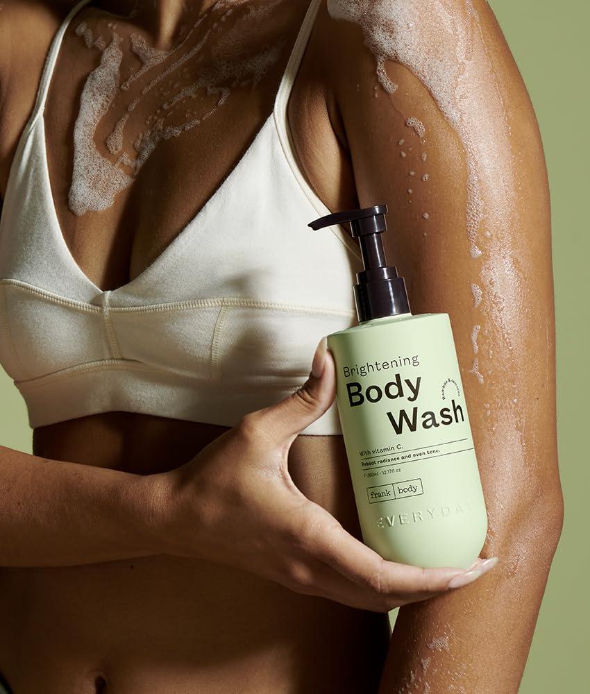 frank body frank body Brightening Body Wash | Vegan & Cruelty Free | Evens Tone & Brightens Complexion | Made with Vitamin B & C, Kakadu Plum and Pomegranate | Bamboo & Camellia Scent | (360 mL / 12.17 fl oz)