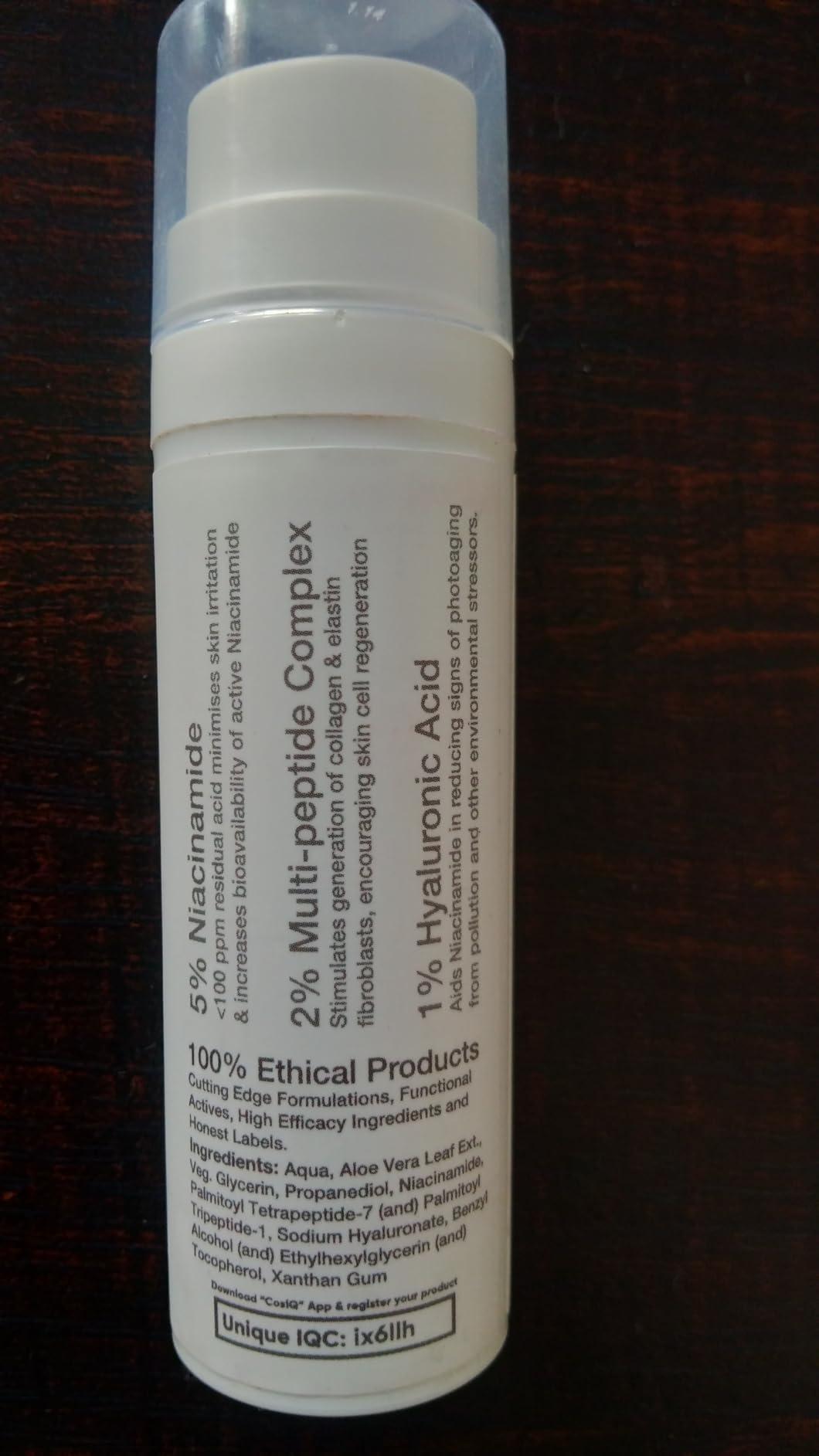 India Niacinamide Vitamin B3 Face Serum, Ultra Sensitive Skin,Multi-Peptides & HA, Hydrates, Repairs, Clears & Improves Texture,30ml