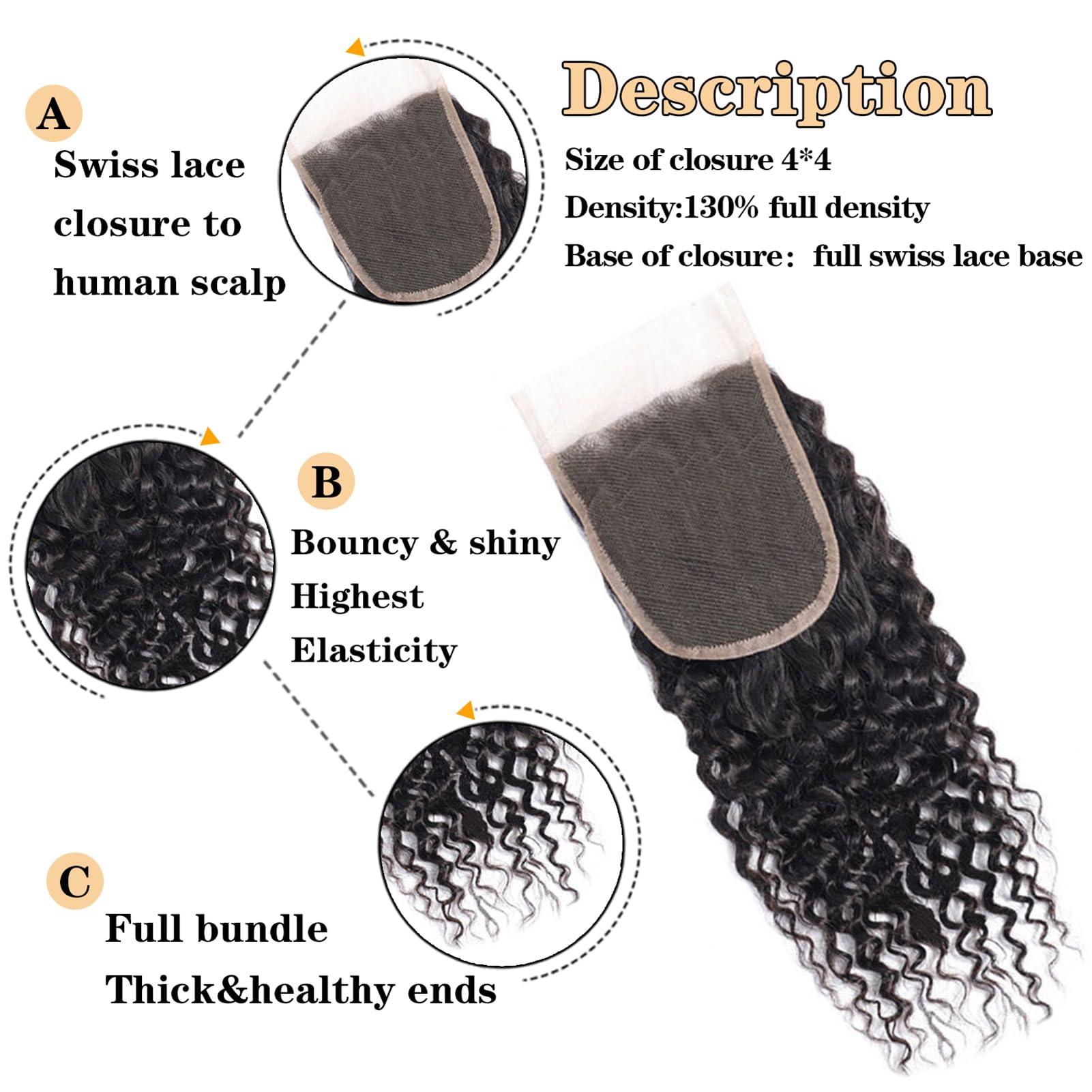 ROYAL IMPRESSION 12A Curly Bundles Human Hair with Closure (24 26 28+22\") Brazilian Curly Hair 3 Bundles with Closure 100% Unprocessed Virgin Kinky Curly Human Hair Weave Bundles with Closure Natural Color