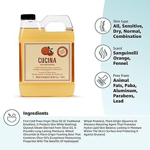 Fruits and Passion Fruits & Passion [Cucina] - Sangunelli Orange and Fennel Liquid Hand Soap Refill, Kitchen Hand Soap Refill, Vegan & Cruelty-Free, All Natural Moisturizing Hand Wash Refill (33.8 fl oz)