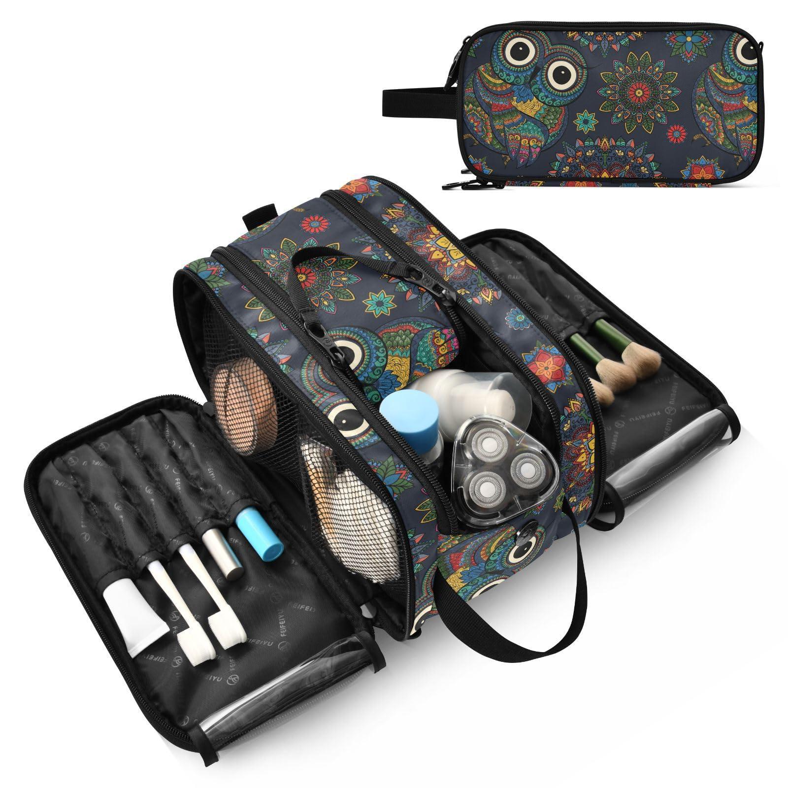 senya senya Makeup Bag Owl in Tribal Ethnic Large Cosmetic Bag Travel Portable Toiletry Bag Case Organizer for Women Girls
