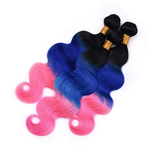Tony beauty hair Tony Beauty Hair Black Blue and Pink Ombre Malaysian Human Hair Weaves Body Wave Wavy Bundles Deals 3Pcs Lot 1B/Blue/Pink Ombre Virgin Hair Wefts Extensions Dark Root (26 26 26)