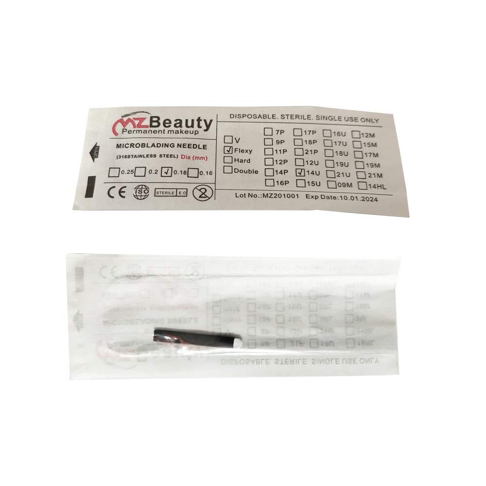MZ BEAUTY MZ Beauty Nano 0.18mm Microblading Needles Piercing Tattoo needle Microblade for Permanent make up Microblading (Dia 0.18mm, 14U-Shape)
