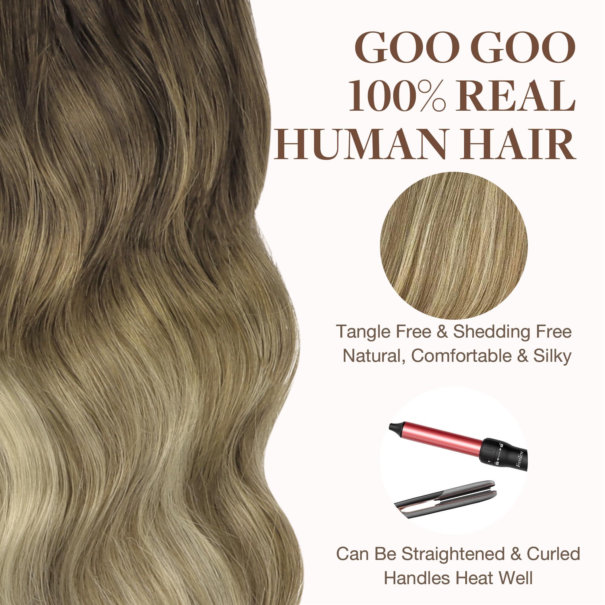 GOO GOO GOO GOO Tape in Hair Extensions Human Hair, 3/8/613 Balayage Walnut Brown to Ash Brown and Bleach Blonde, 16inch 50g 20pcs, Thick Ends Straight Seamless, Invisible Tape in Hair Extensions Human Hair