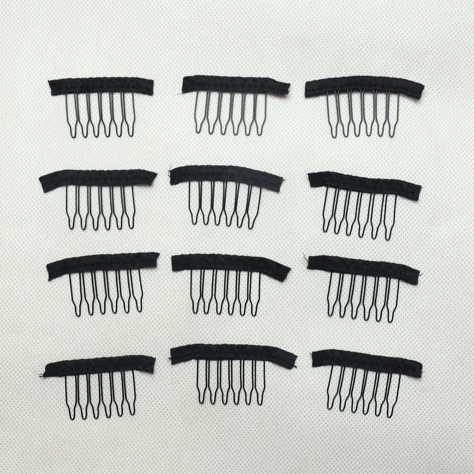 Jozlynn Jozlynn 12pcs Wig Combs for Making Wig,6 Teeth Wig Clips Stell Tooth For Hairpiece Caps DIY (12 pcs, Black)