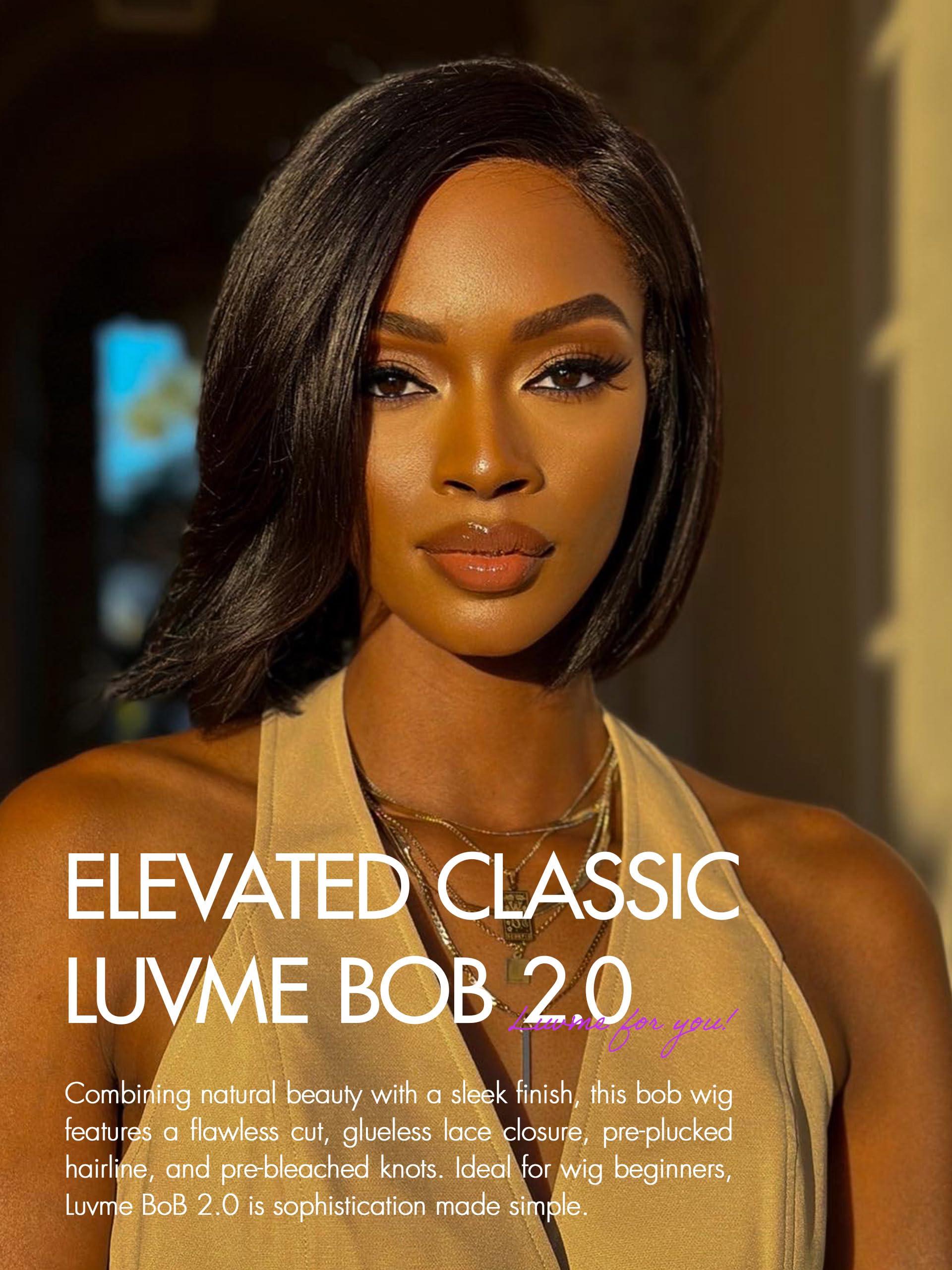 LUVME HAIR LUVME HAIR 8\'\' Blunt Cut Bob Wig Human Hair Pre Cut Glueless HD Lace Closure Wig Pre Plucked Mature Boss Side Parted Straigh Human Hair Short Wigs For Women