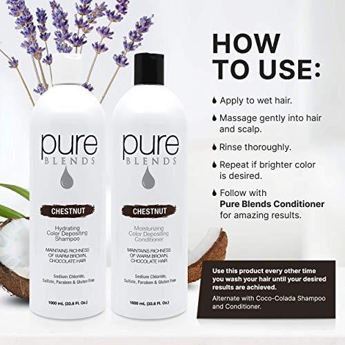 Pure Blends Pure Blends Chestnut Color Depositing Shampoo & Conditioner 33.8 Oz. Brightens and Tones Color Faded Hair Prevent Color Fade & Extend Color Service on Color Treated Hair Semi Permanent Hair Dye