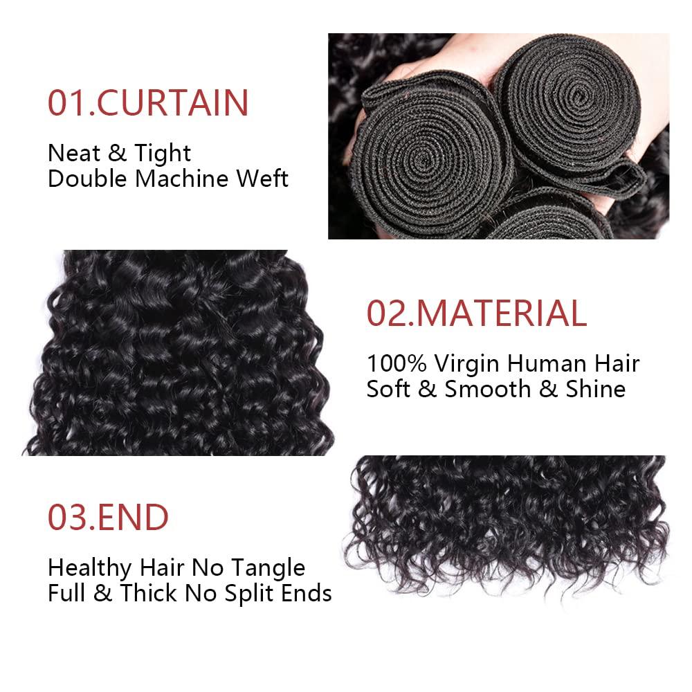 Capurchra Kinky Curly Hair Bundles Curly Wave Weave Hair Human Bundles Natural Black Color Brazilian Virgin Human Hair Bundles 100% Unprocessed Virgin Hair Bundles 26 Inch For Women