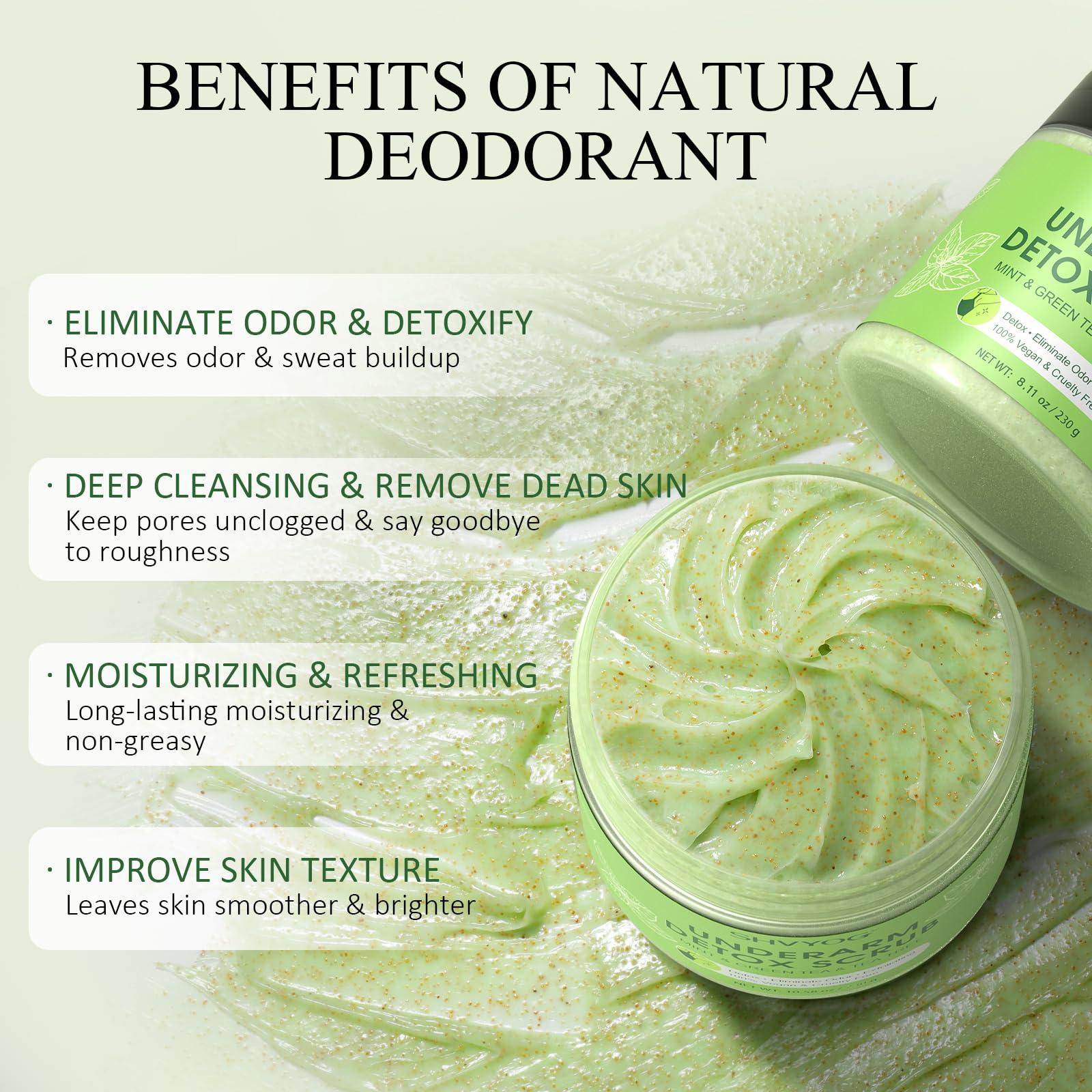 SHVYOG Underarm Detox Scrub, Green Tea Armpit Detox Scrub with Mint and Tea Tree, Natural Underarm Scrub for Armpit Detoxifying, Odors Eliminating, Exfoliating and Smoothing 8.11 Oz