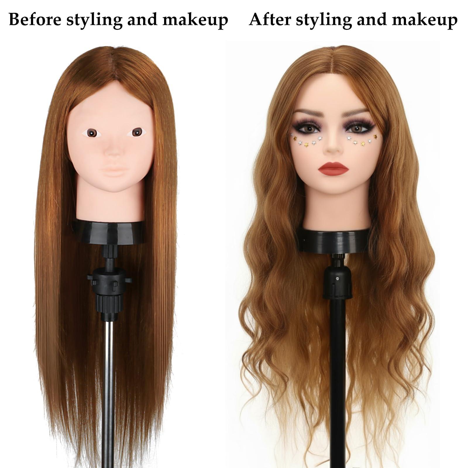 Beauty Star Beauty Star Mannequin Head with 80% Real Human Hair, Manikin Doll Head for Hair Styling, Cosmetology Makeup Hairdressing Training Practice Head with Clamp Stand and DIY Hair Styling Braiding Set
