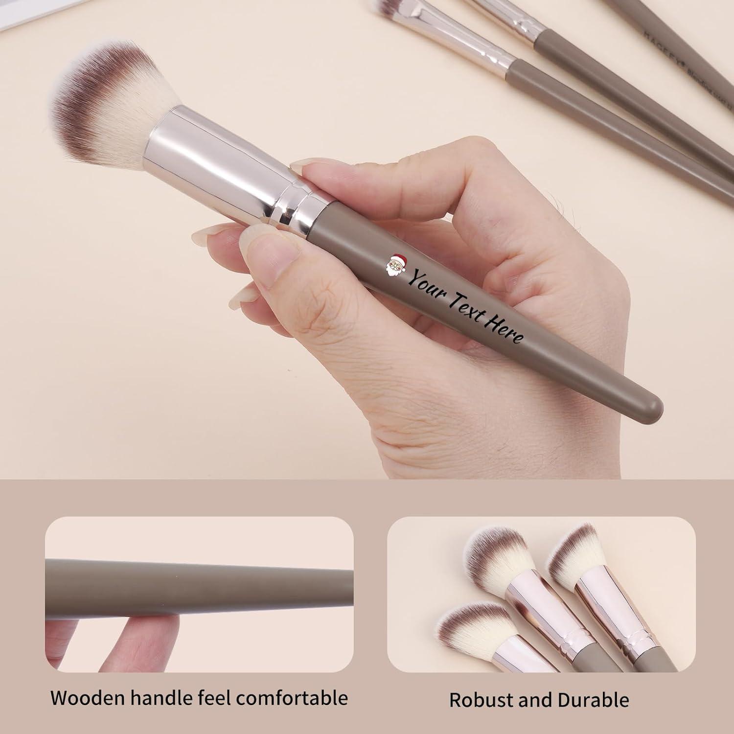 Vebermo Personalized Gift Custom Makeup Brush Set with Custom Brush Bag, 15 Pcs Premium Synthetic Personalized Makeup Brushes Foundation Eyeshadow Brush Powder Blush Concealers Brush Set(Champagne)