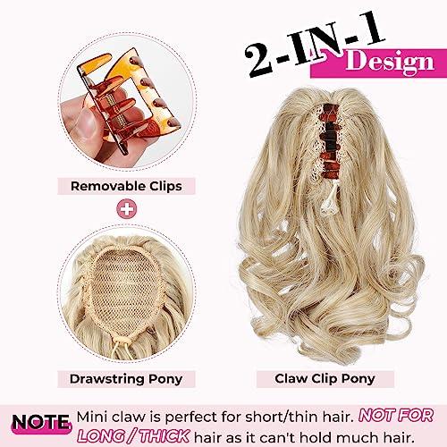 REECHO REECHO 9\" Short Ponytail Extension, Classic Loose Curly Wavy Claw Clip Pony tails Hair Extensions HP001 Hairpieces for Women - Honey Blonde with Highlights