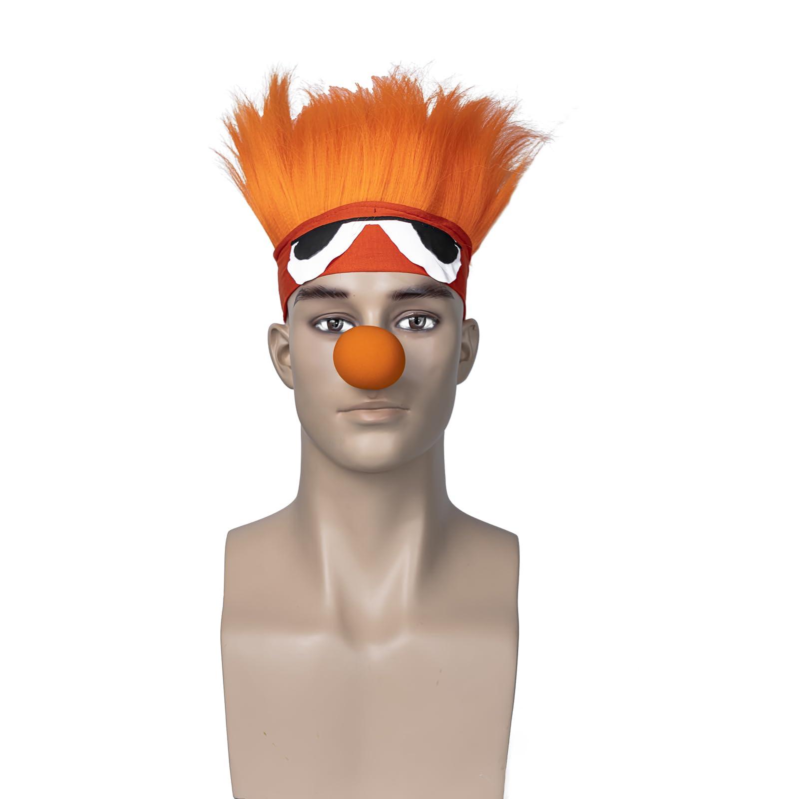 DSKOBT DSKOBT 3 Angry Flame Costumes Hairy Headbands Hats Red Stripes Ties Orange Balls Nose Halloween Role Playing Costumes (orange)