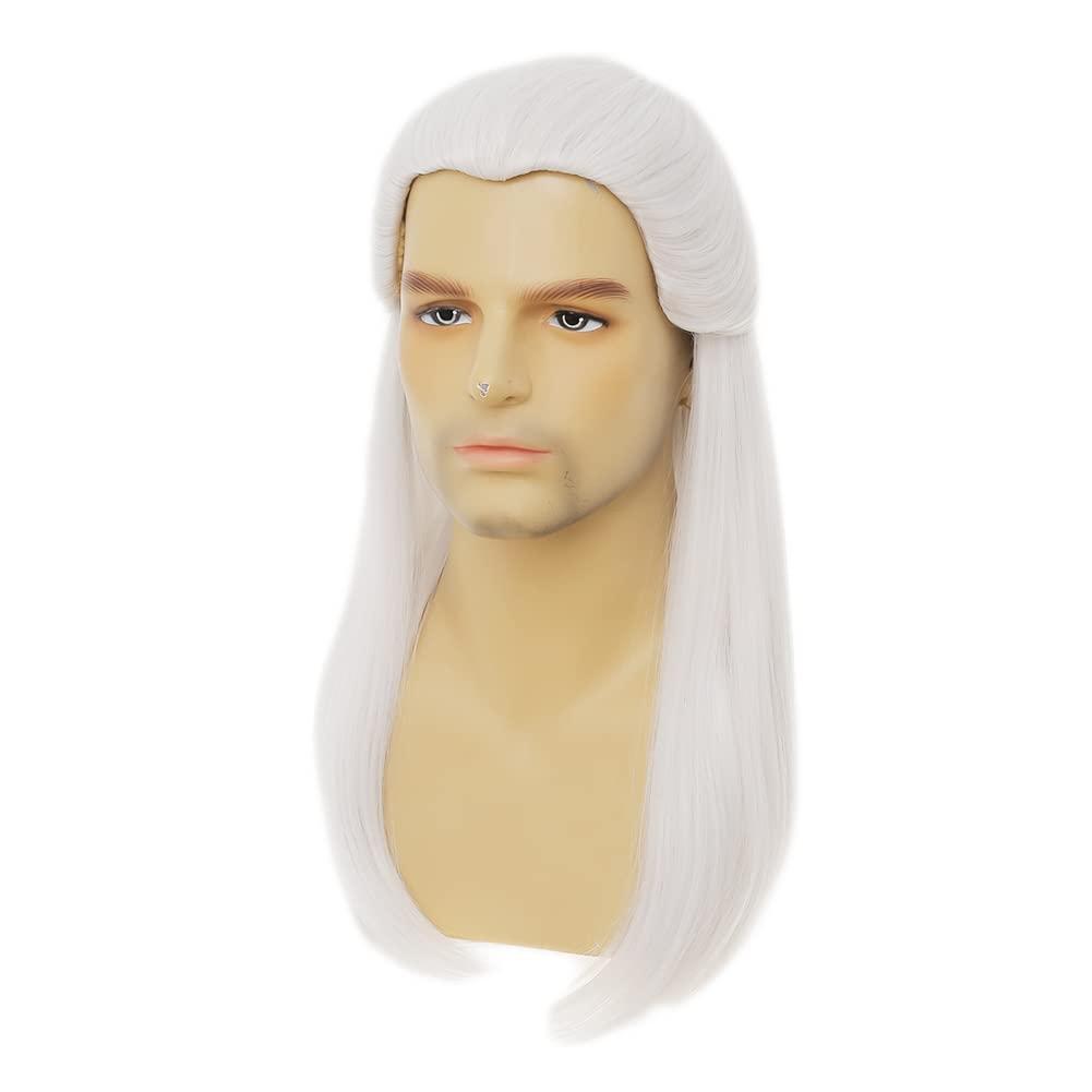 Dai Cloud Dai Cloud White Straight Wigs for Men Long White Male Hair Halloween Cosplay Anime Wigs