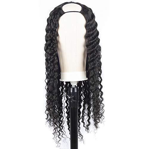 Prime Kitty U Part Right Side Wig U Part Wig Human Hair Right Side Part 1x3 Small Cap #1 Jet Black Deep Wave Right U Part Wigs for Black Women Upart Human Hair Wig 180 Density No Shedding & No Tangling 20"