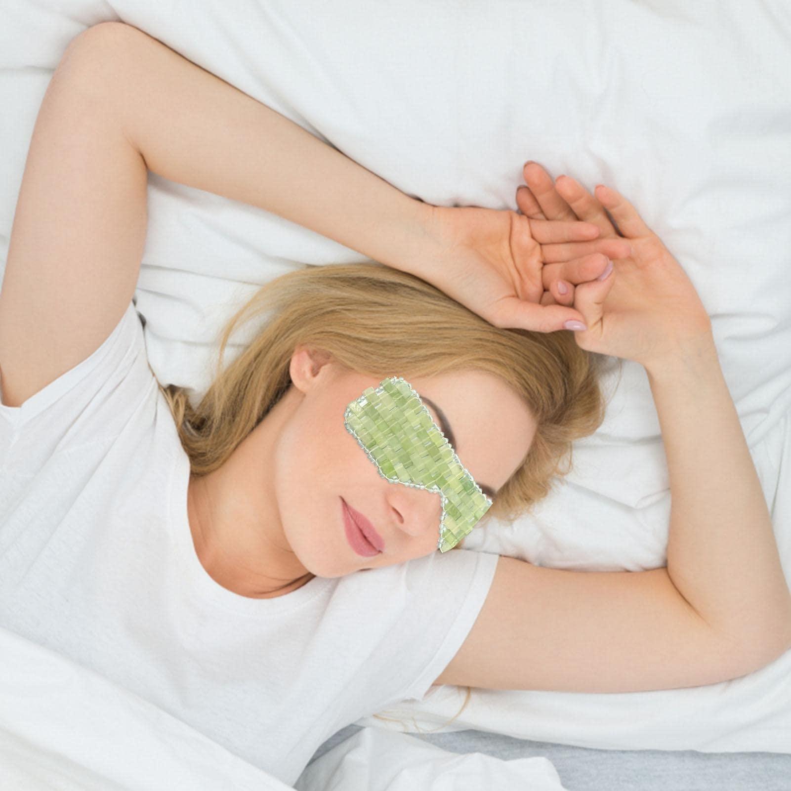 wanshi Light Cool Jade Eye Mask Hot or Cold Touch Blindfold for Puffy Eyes 100% Real Jade Stone