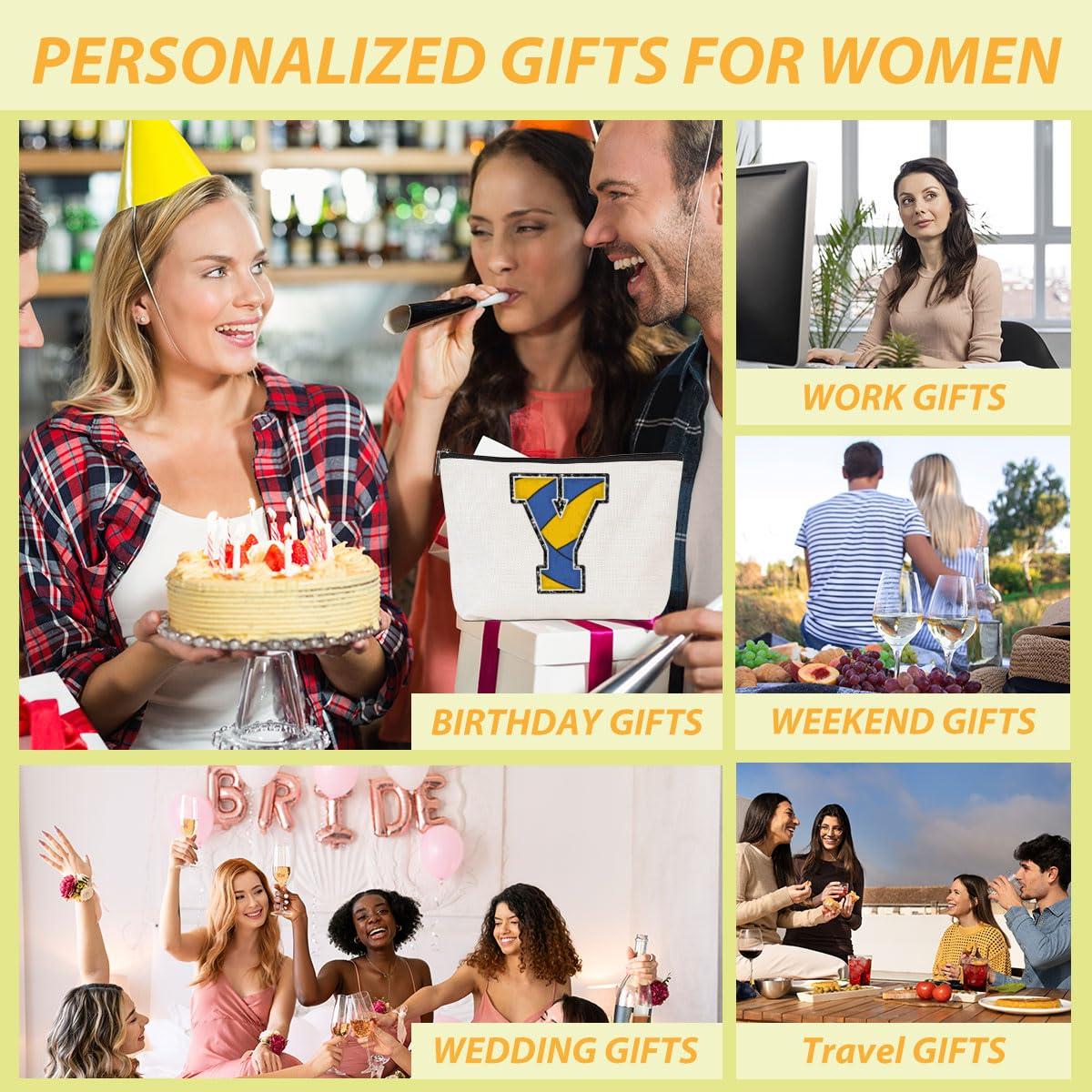 CQM Volleyball Gifts Initial Makeup Bag Monogrammed Cosmetic Bag Letter Y Zipper Pouch Volleyball Accessories for Girls Women Volleyball Player Coach Friend Volleyball Stuff Graduation Birthday Gifts