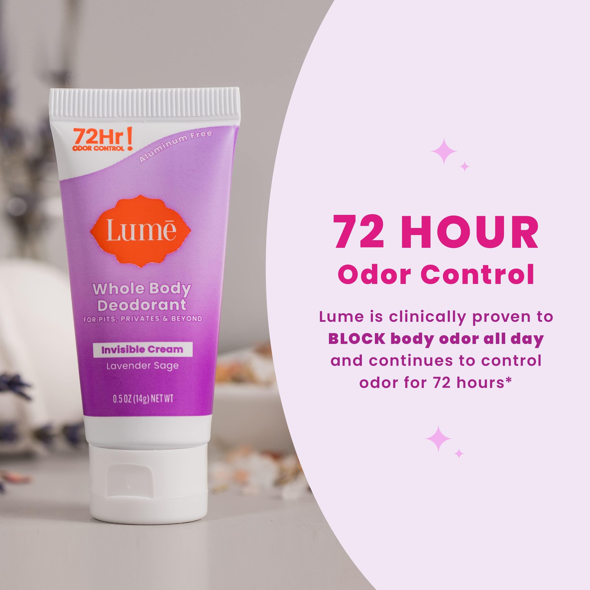 Lume Lume Acidified Body Wash 5 Pack Minis and Whole Body Deodorant 5 Pack Sampler - 24 Hour Odor Control - Moisturizing Formulated Without SLS & Parabens - Invisible Cream Minis - Aluminum Free