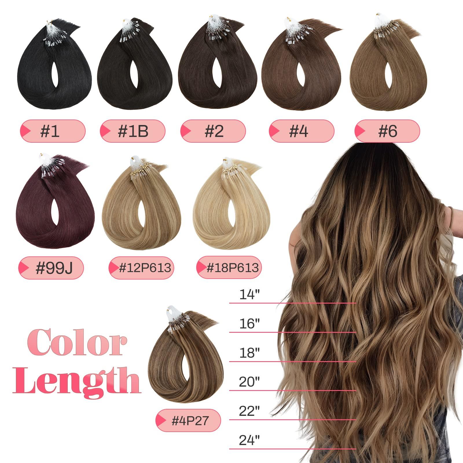 MY-LADY MY-LADY Microlink Hair Extensions Microbead Human Hair Extensions 18 Inch Micro Loop Blonde Hair Extensions Real Human Hair Medium brown mix Dark Blonde Cold Fusion Extensions Micro Link #4/27