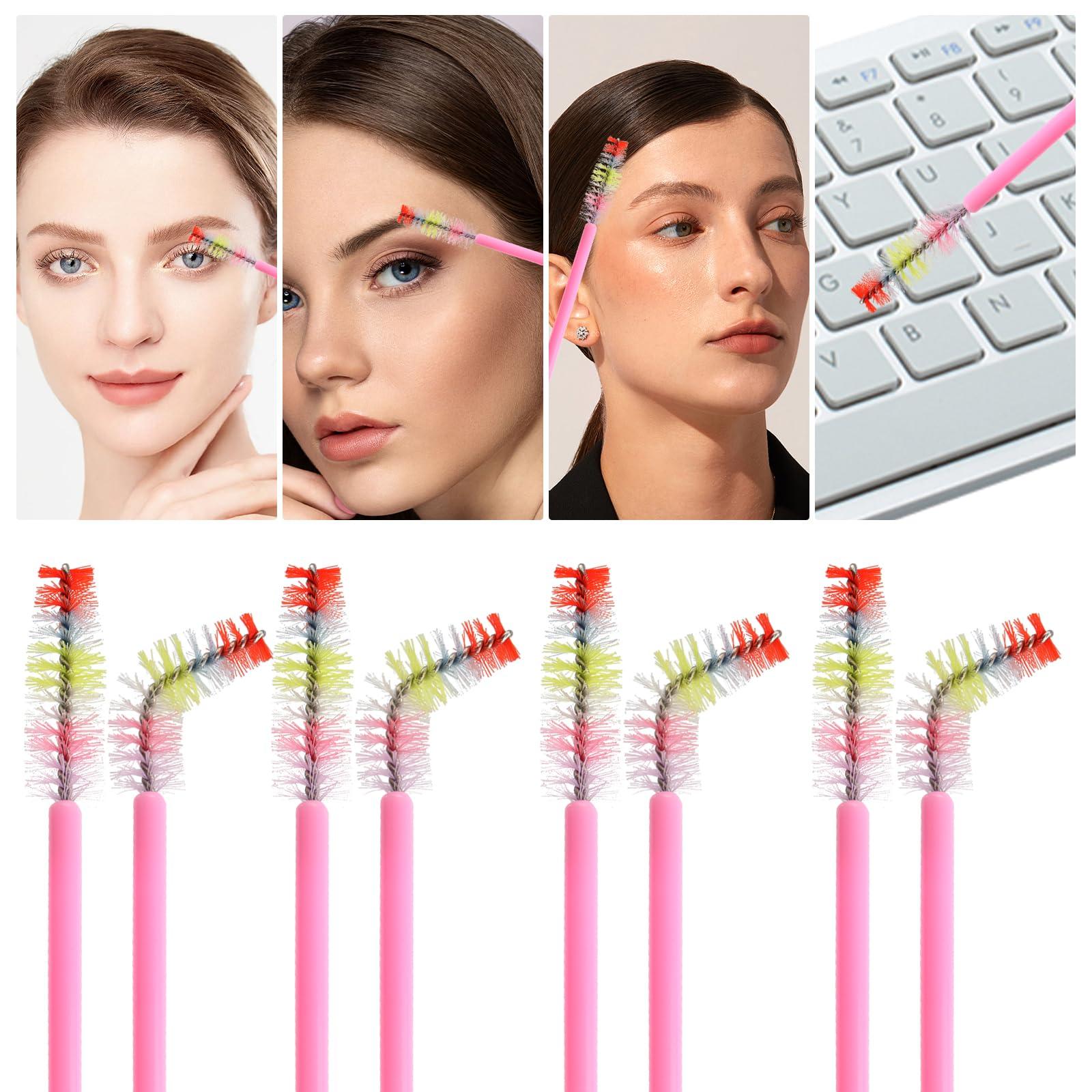 myaokue-up 100Pcs Disposable Mascara Wands Spoolie Brush Crystal Eyebrow Brushes Mascara Brush Eyelash Extension Applicator Makeup Kits(Pink)