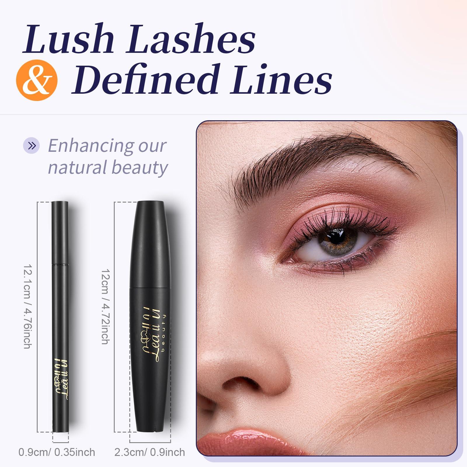 Lea ll U Lea ll U 4D Mascara And Eyeliner Set Black Brown Long Lasting Mascara Waterproof Eyeliner Kit (Brown)