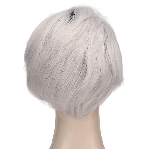 FILFEEL FILFEEL Silver Gray Men Wig, Fashion Short Curly Gray Gloomy Flaxen Men Wigs Looking Synthetic Hair Wig