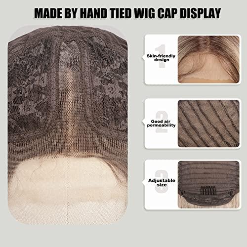 HAIRCUBE HAIRCUBE Long Light Blonde Lace Front Wigs for Women,Natural Synthetic Curly Wig with Dark Roots for Daily Party 27 Inches