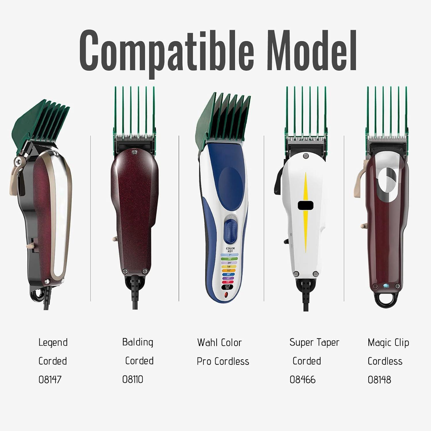 CR8GR8 3 Inch Hair Clipper Combs Guides, Hair Clipper Guards 1 & 1/4" 1 & 1/2" 2", Mega NO.16 NO.12 NO.10 fits for most Wahl Clippers (Green, 8pcs Mega Set)