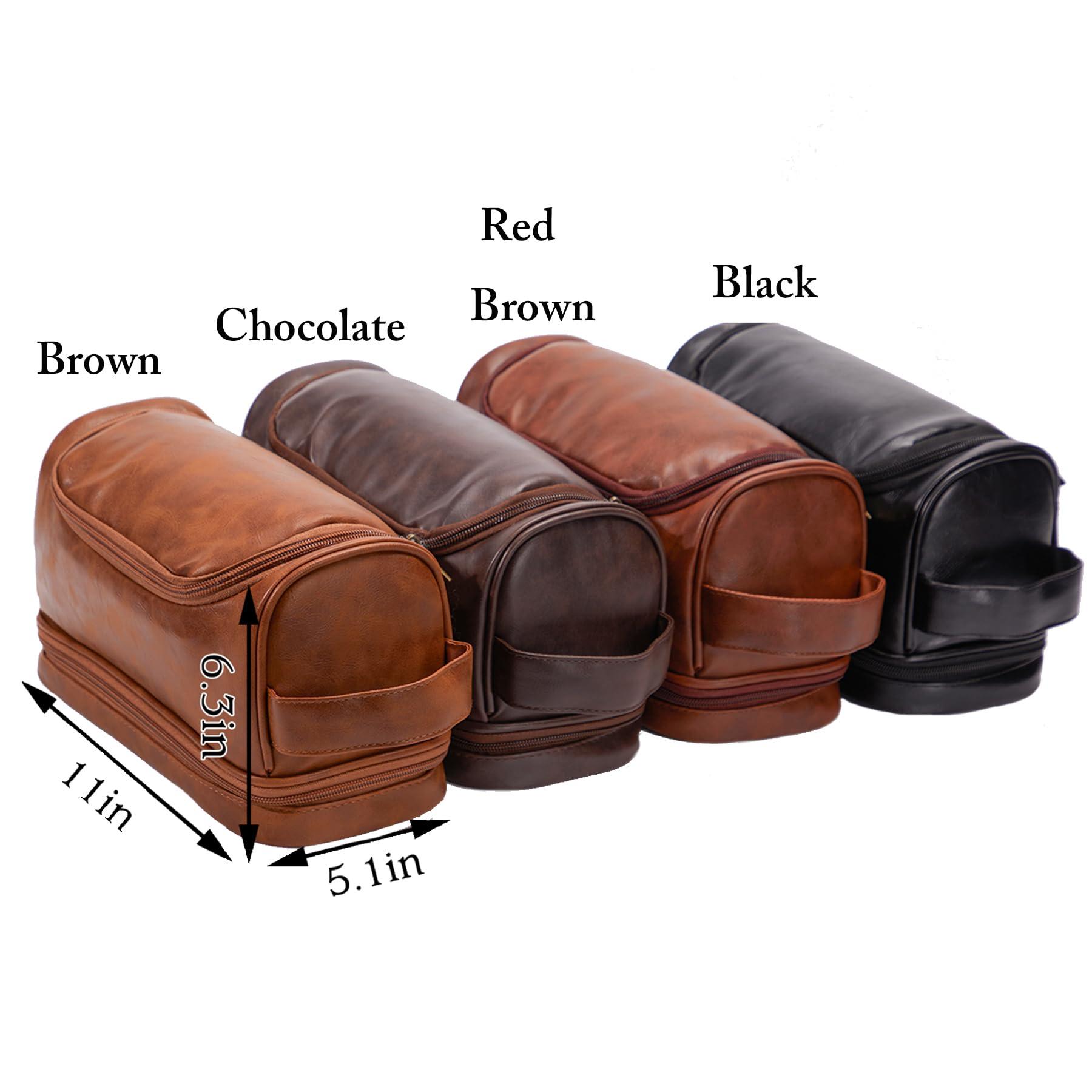 Munidow Munidow Personalized Toiletry Bag For Men, Customed Travel Bag with Hook, Handcrafted Leather Shaving Dopp Kit, Engraving Name Surprise for Groomsmen/Anniversary/Birthday/Husband/Dad -Brown